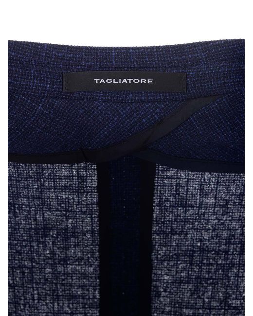 Tagliatore Blue Textured Wool-Blend Blazer for men