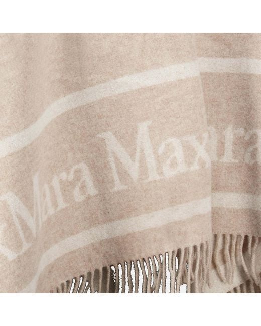 Max Mara Natural Hilde Logo-Intarsia Fringed Cape