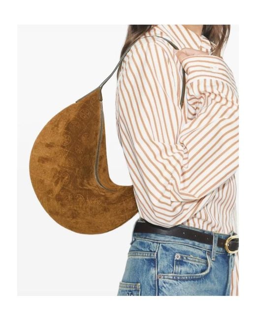Tory Burch Brown T Monogram Zipper Shoulder Bag