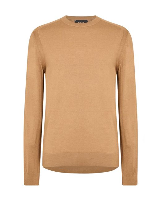 Boss Brown Crew-Neck Knit Sweater for men
