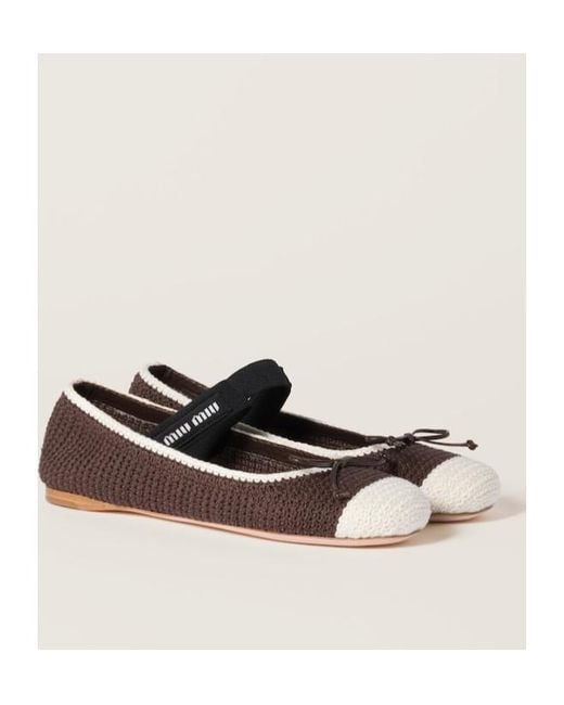 Miu Miu Brown Crochet Two-Toned Ballerina Flats