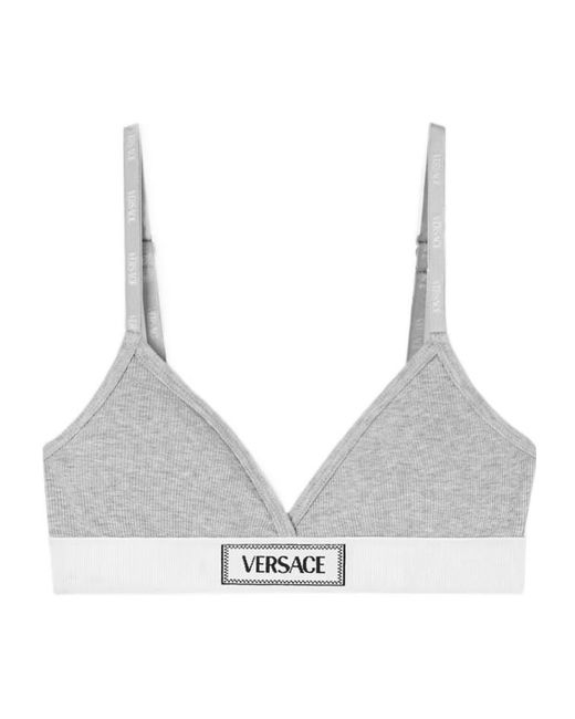 Versace Gray Logo-Patch V-Neck Bra
