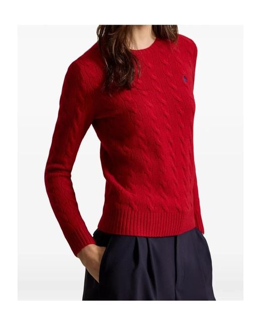 Polo Ralph Lauren Red Cable-Knit Wool-Cashmere Crewneck Sweater