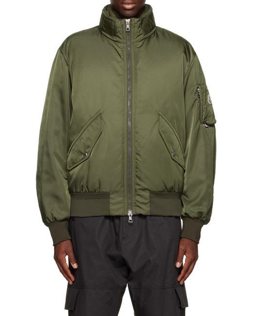 Moncler Green High-Shine Zip-Up Padded Jacket for men
