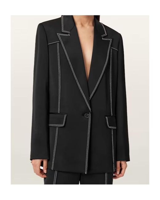 AllSaints Black Luna Contrast-Stitch Blazer