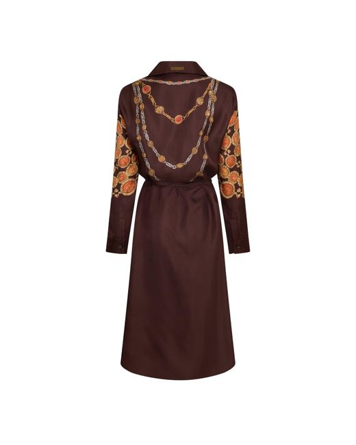 Versace Brown Simple Printed Long-Sleeve Dress
