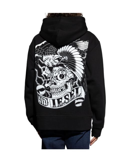 DIESEL Black Logo-Embroidered Hooded Sweatshirt for men