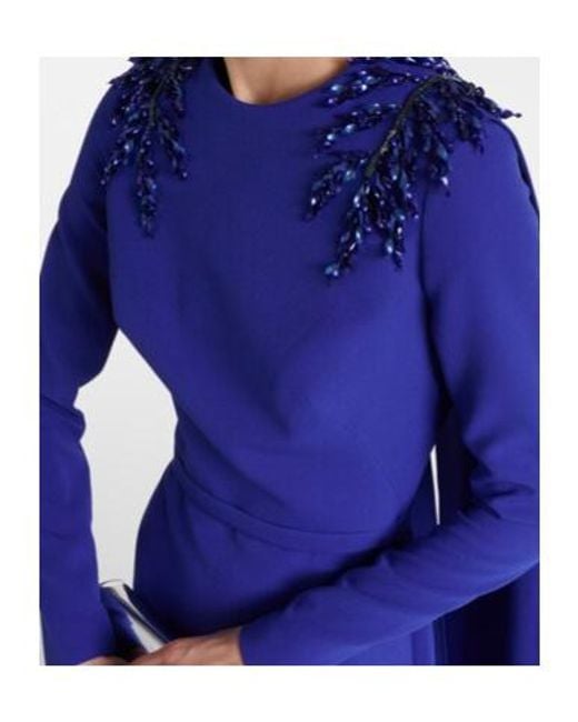 Safiyaa Blue Ginevra Embellished Caped Gown