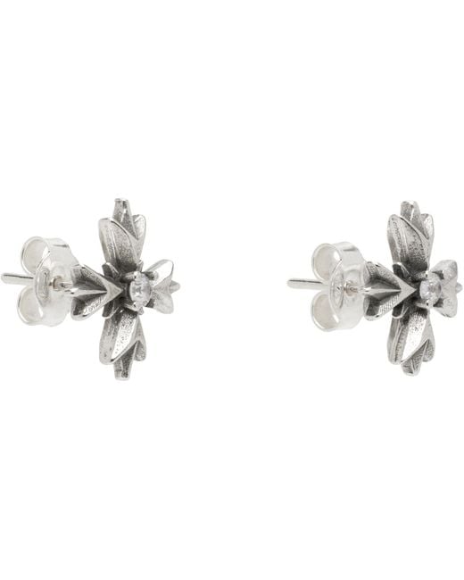 Emanuele Bicocchi White Crest Crystal Earrings for men