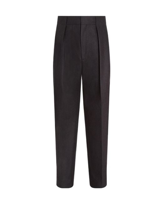 Zegna Black Pleated Wool Trousers for men