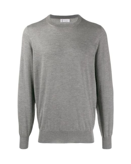 Brunello Cucinelli Gray Crewneck Knitted Jumper for men