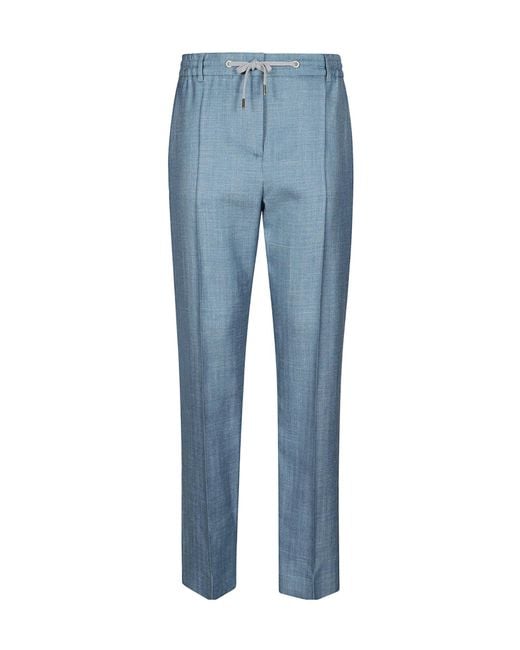 Eleventy Blue Straight-Leg Drawstring Pleated Trousers