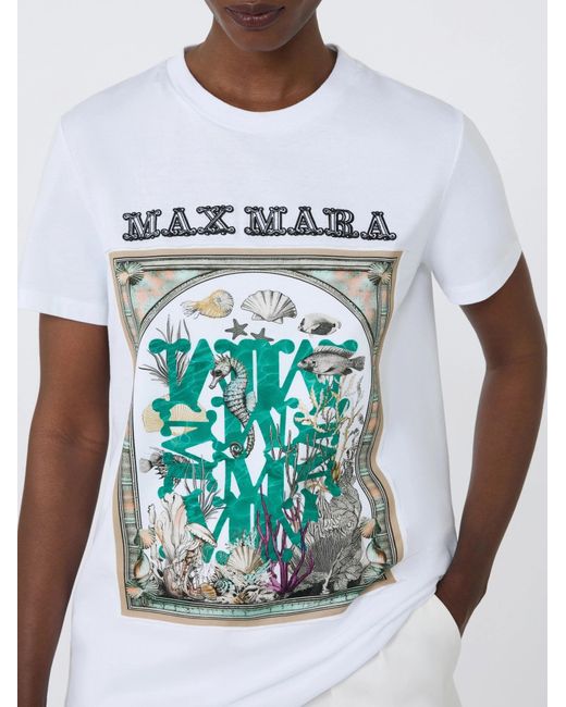 Max Mara White Spadino Graphic Printed Jersey T-Shirt