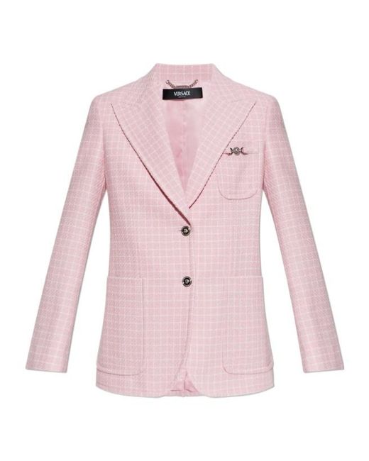 Versace Pink Checked Pattern Single-Breasted Blazer