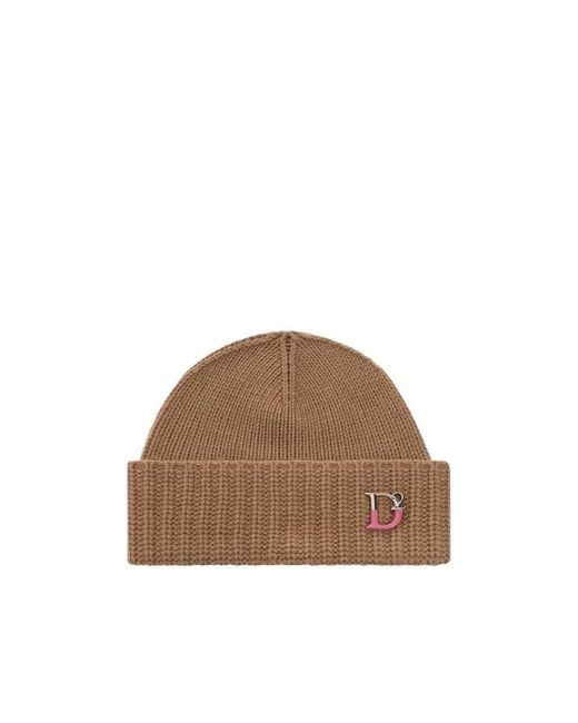 DSquared² Brown Logo Plaque Beanie
