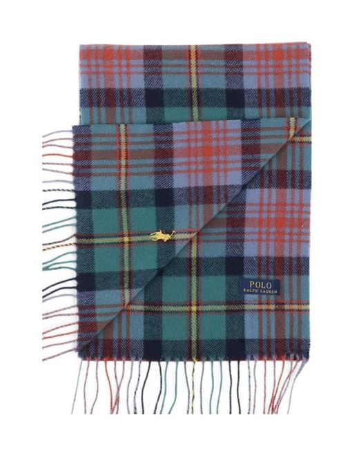 Polo Ralph Lauren Blue Checked Fringe Scarf for men