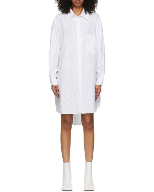 MM6 by Maison Margiela White Polka-Dot Cotton Shirt Dress