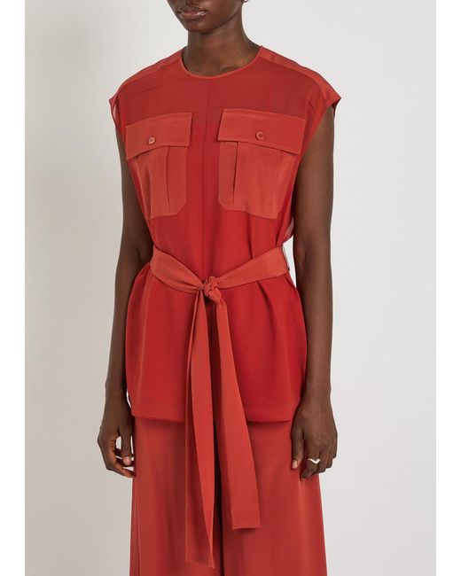 Joseph Red Kniza Belted Chiffon Top