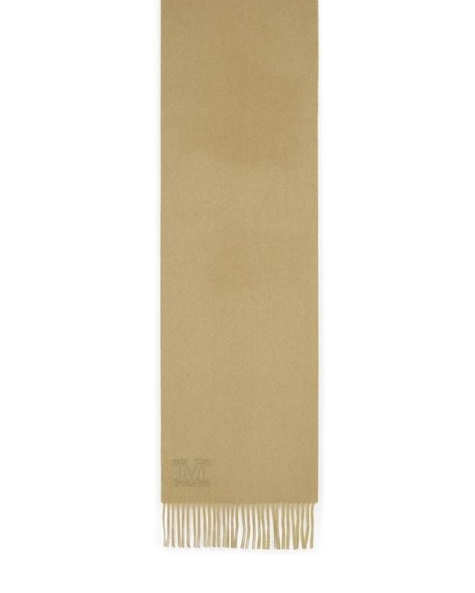 Max Mara White Fringed Logo Scarf