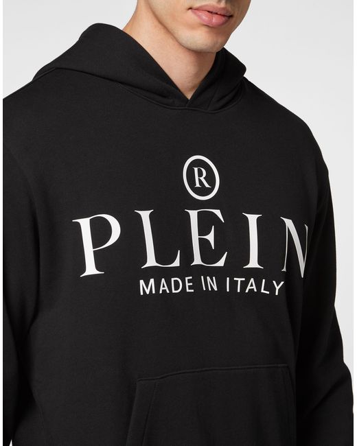 Philipp Plein Black Logo-Print Cotton Hoodie for men