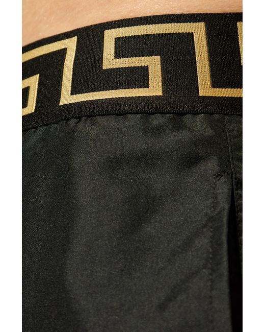 Versace Blue Logo-Waistband Swim Shorts for men