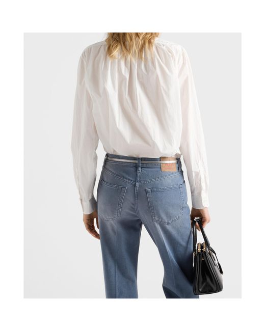 Prada White Embroidered Long-Sleeved Shirt