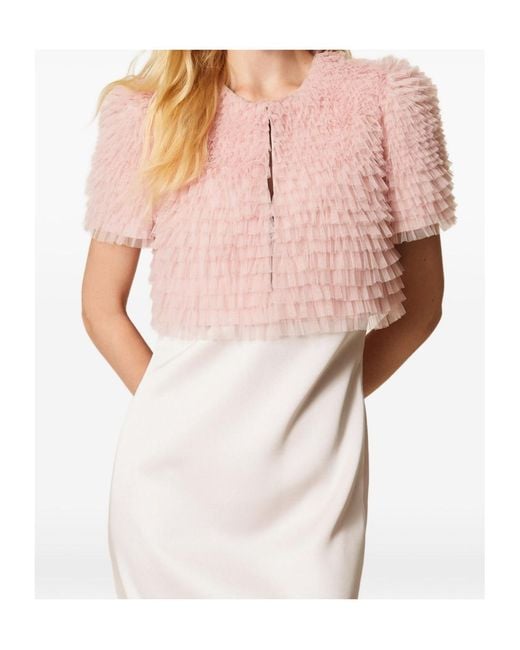 Twinset Pink Cropped Tulle Ruffle Jacket