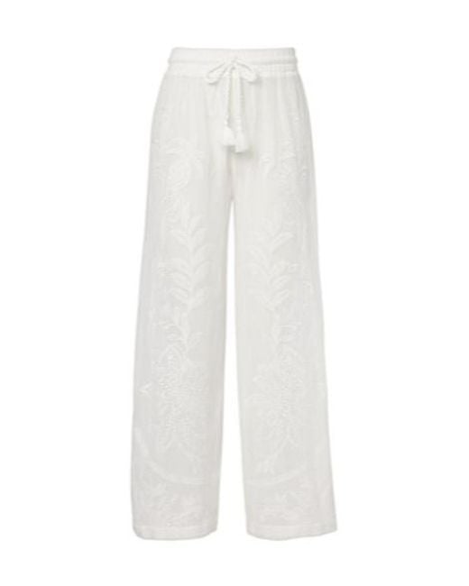 Farm Rio White Nina Embroidered Cotton Pants