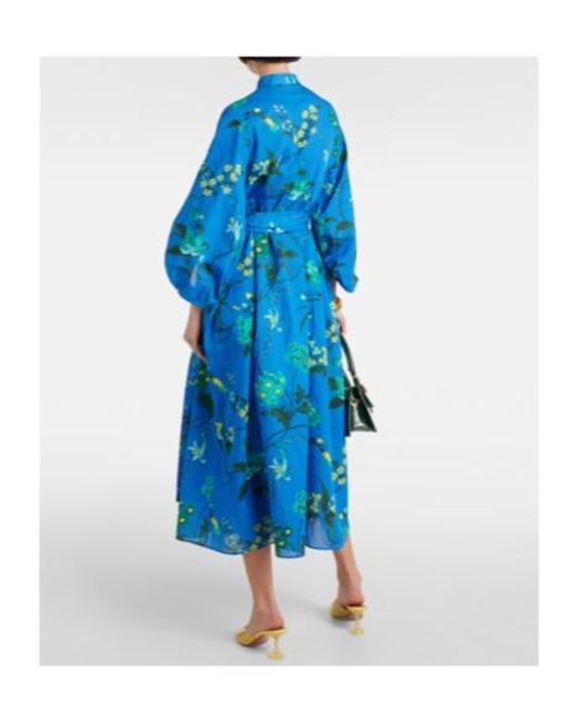 Erdem Blue Floral Cotton And Linen Midi Dress