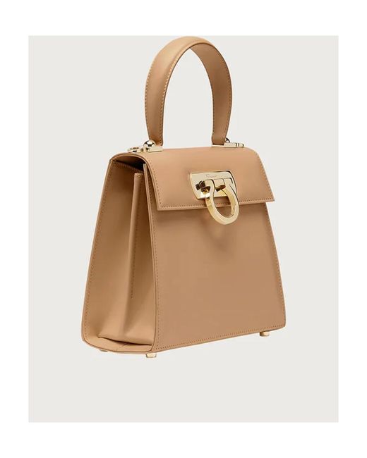 Ferragamo Natural Logo Button Handbag