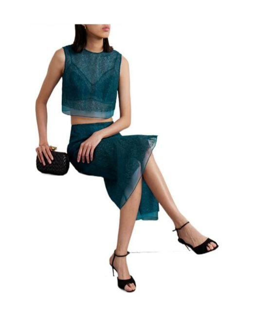 Jason Wu Green Layered Textured Lace Cropped Top