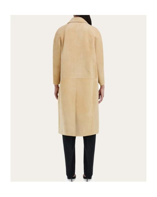 Ferragamo Natural Single Breasted Suede Coat