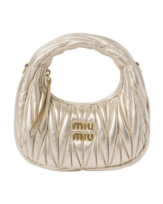Miu Miu White Wander Matelassé Nappa Leather Hobo Mini-Bag