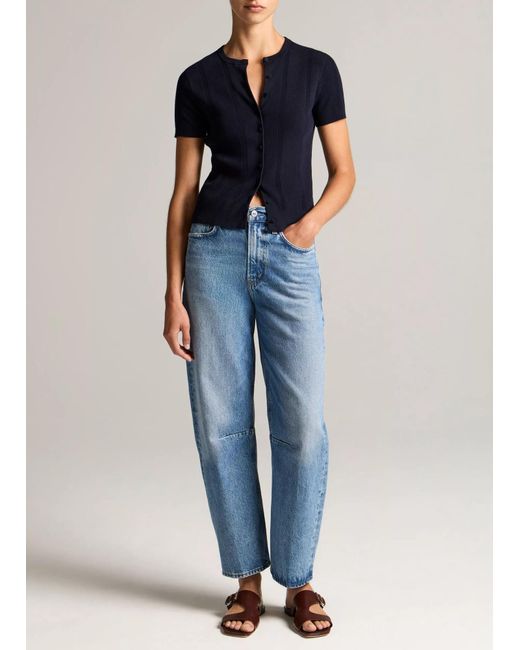 Vince Blue Short-Sleeve Knitted Cardigan