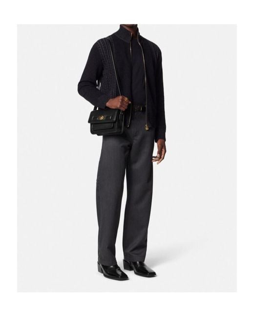 Versace Black Zipped Knitted Cardigan for men