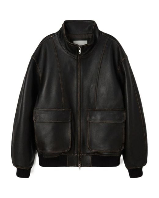 DUNST Black Long-Sleeved Leather Jacket for men