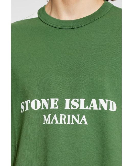 Stone Island Green X Marina Logo Printed T-Shirt for men