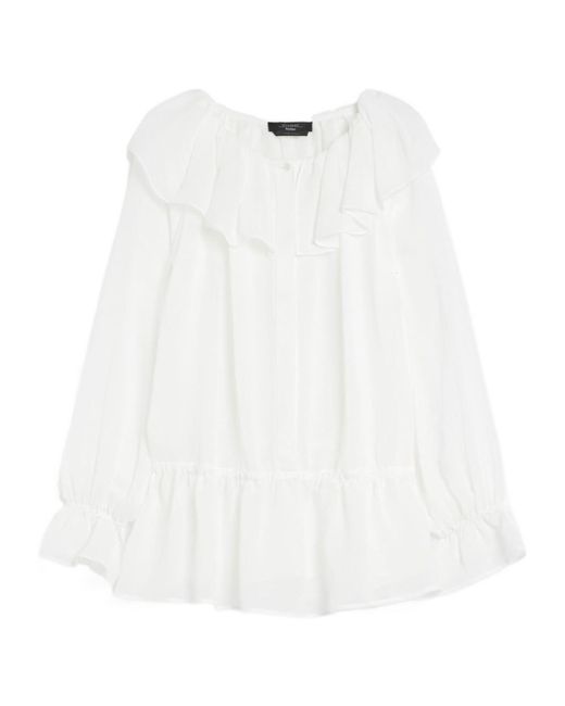 Weekend by Maxmara White Astro 1234 Ruffled Long-Sleeved Top