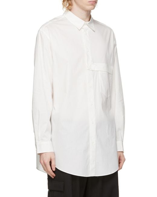 Y-3 White Longline Chest Pocket Shirt for men