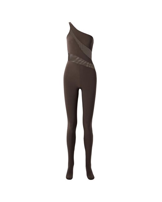 Norma Kamali Brown One-Shoulder Mesh Paneling Jumpsuit