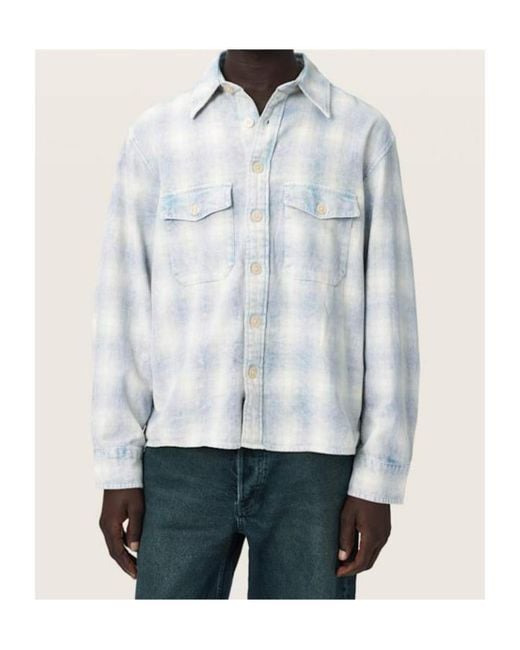AllSaints White Santos Long Sleeve Checked Shirt for men