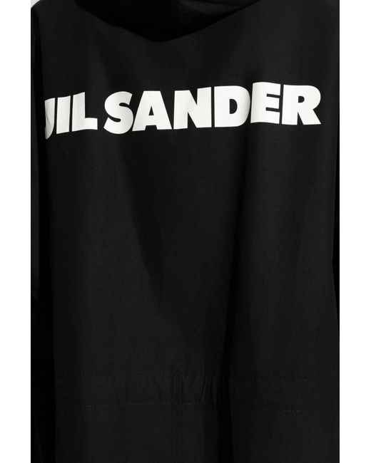 Jil Sander Black Logo Printed Hooded Parka for men