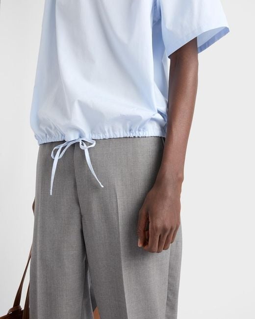 Prada Blue Short-Sleeved Cotton Shirt for men