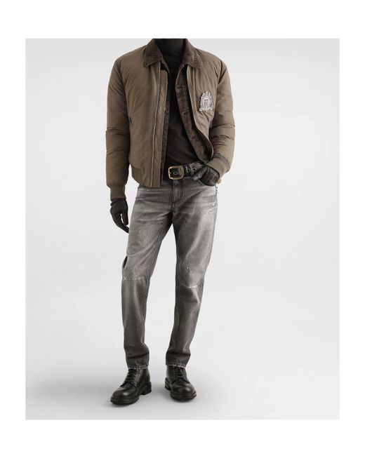 Dolce & Gabbana Gray Logo Plaque Distressed Jeans for men