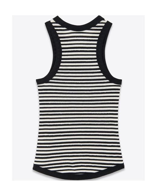 Saint Laurent Black Logo Striped Cotton-Blend Tank