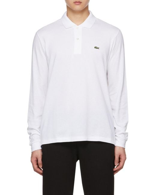 Lacoste White Logo Long-Sleeved Polo Shirt for men