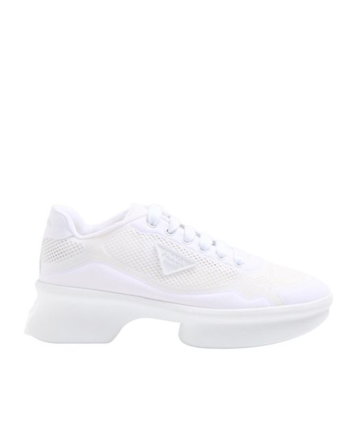 Prada White Lace-Up Platform Sneakers