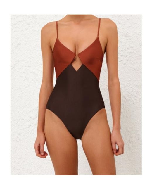 Zimmermann Brown Aster Cut-Out Swimsuit