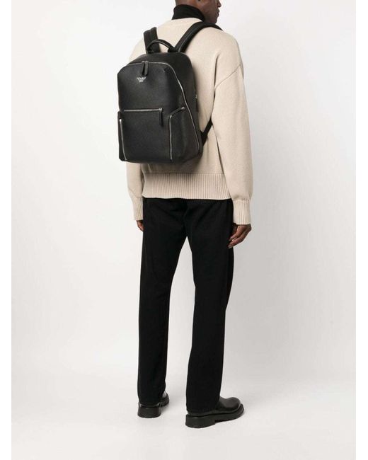 Emporio Armani Black Logo Plaque Zipped Backpack for men