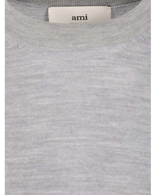 AMI Gray Logo Embroidered Crewneck Jumper